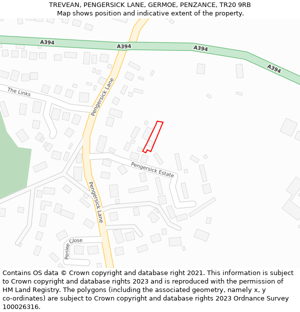 TREVEAN, PENGERSICK LANE, GERMOE, PENZANCE, TR20 9RB: Location map and indicative extent of plot