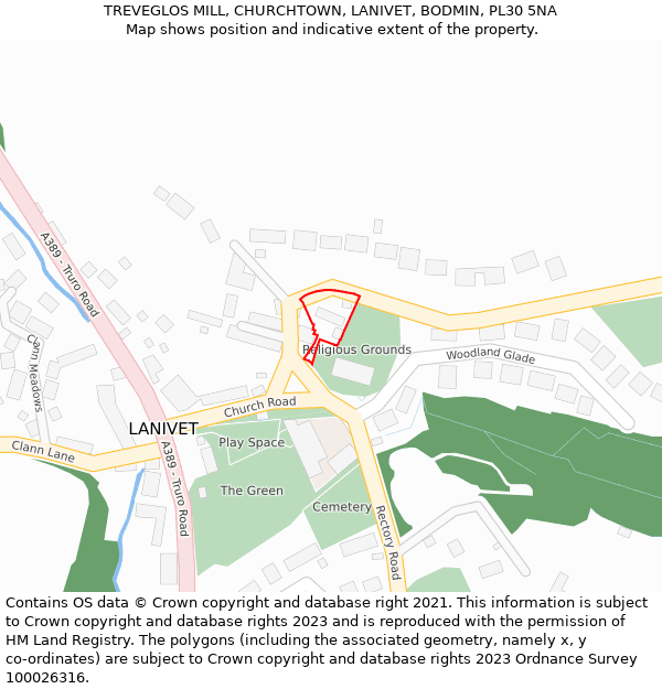 TREVEGLOS MILL, CHURCHTOWN, LANIVET, BODMIN, PL30 5NA: Location map and indicative extent of plot