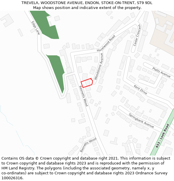 TREVELA, WOODSTONE AVENUE, ENDON, STOKE-ON-TRENT, ST9 9DL: Location map and indicative extent of plot