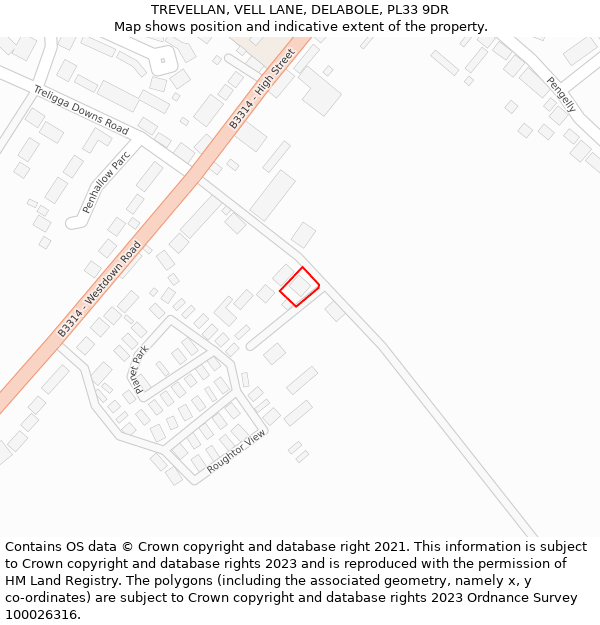 TREVELLAN, VELL LANE, DELABOLE, PL33 9DR: Location map and indicative extent of plot