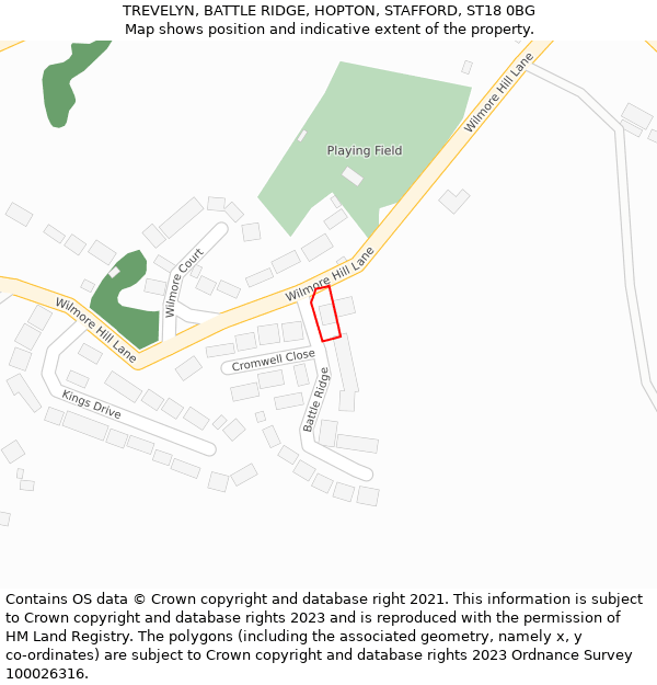 TREVELYN, BATTLE RIDGE, HOPTON, STAFFORD, ST18 0BG: Location map and indicative extent of plot