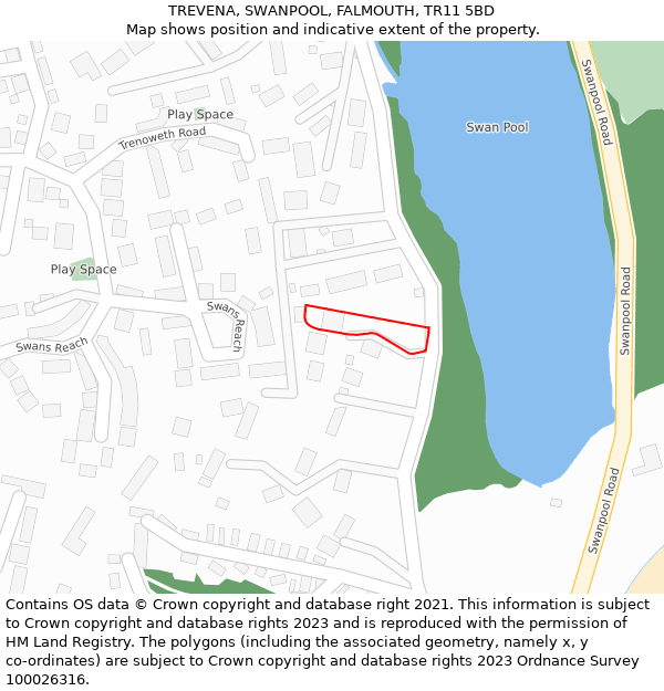 TREVENA, SWANPOOL, FALMOUTH, TR11 5BD: Location map and indicative extent of plot