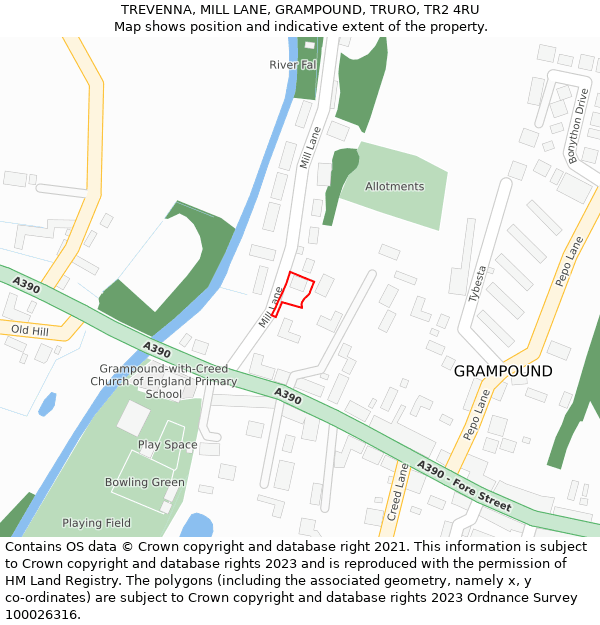 TREVENNA, MILL LANE, GRAMPOUND, TRURO, TR2 4RU: Location map and indicative extent of plot