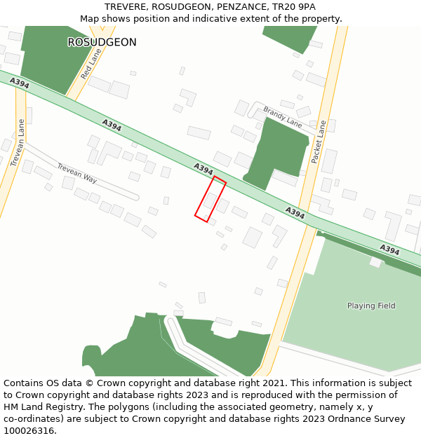 TREVERE, ROSUDGEON, PENZANCE, TR20 9PA: Location map and indicative extent of plot