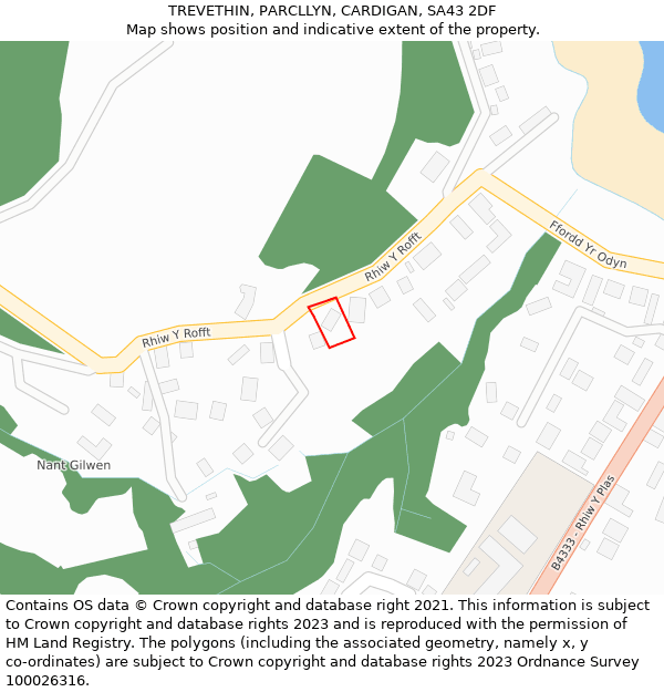 TREVETHIN, PARCLLYN, CARDIGAN, SA43 2DF: Location map and indicative extent of plot