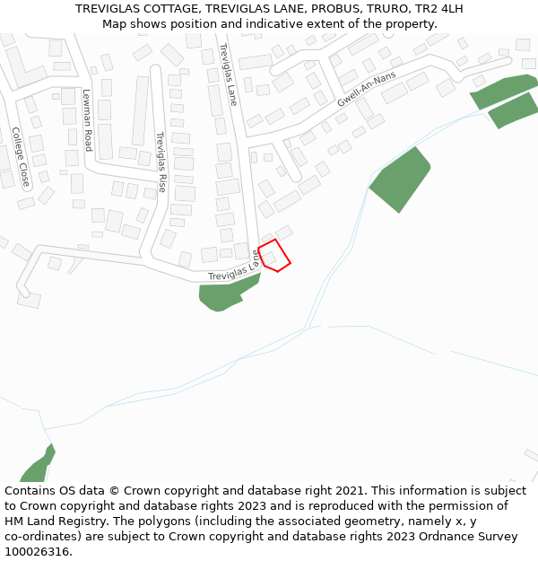 TREVIGLAS COTTAGE, TREVIGLAS LANE, PROBUS, TRURO, TR2 4LH: Location map and indicative extent of plot