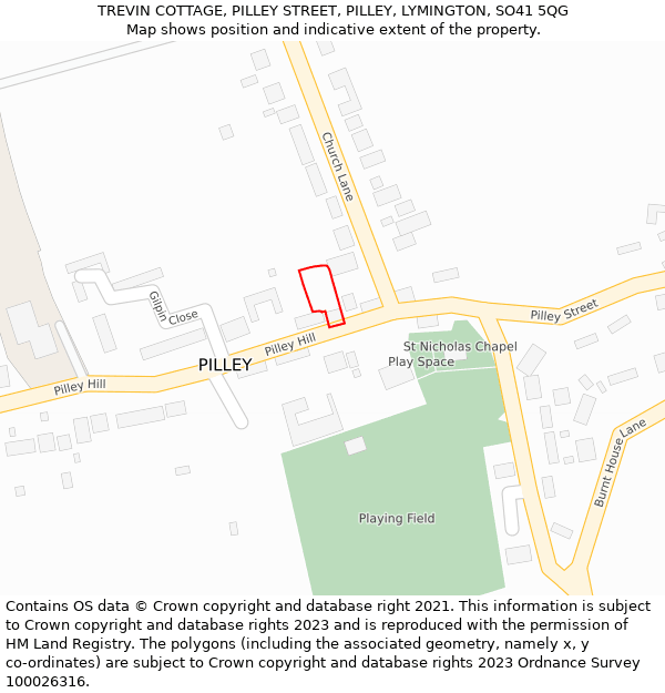 TREVIN COTTAGE, PILLEY STREET, PILLEY, LYMINGTON, SO41 5QG: Location map and indicative extent of plot