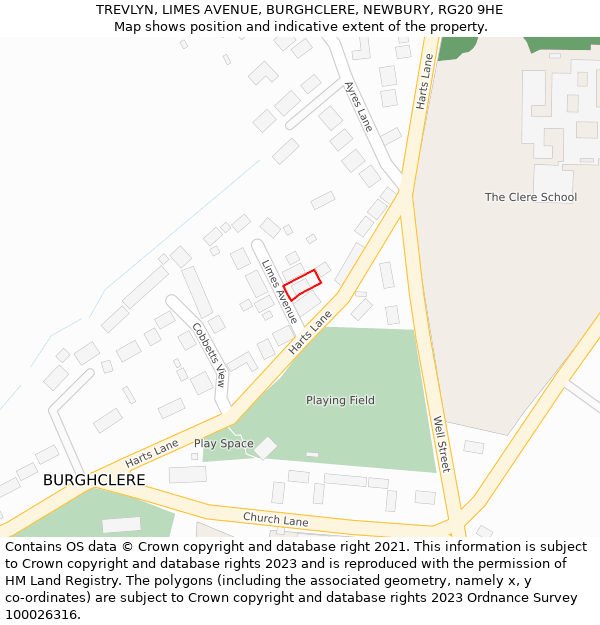 TREVLYN, LIMES AVENUE, BURGHCLERE, NEWBURY, RG20 9HE: Location map and indicative extent of plot