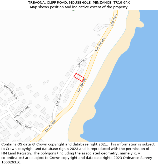 TREVONA, CLIFF ROAD, MOUSEHOLE, PENZANCE, TR19 6PX: Location map and indicative extent of plot