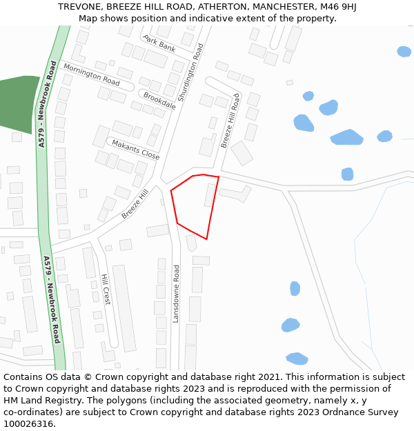 TREVONE, BREEZE HILL ROAD, ATHERTON, MANCHESTER, M46 9HJ: Location map and indicative extent of plot