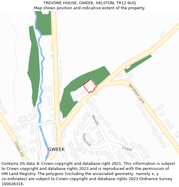 TREVONE HOUSE, GWEEK, HELSTON, TR12 6UQ: Location map and indicative extent of plot