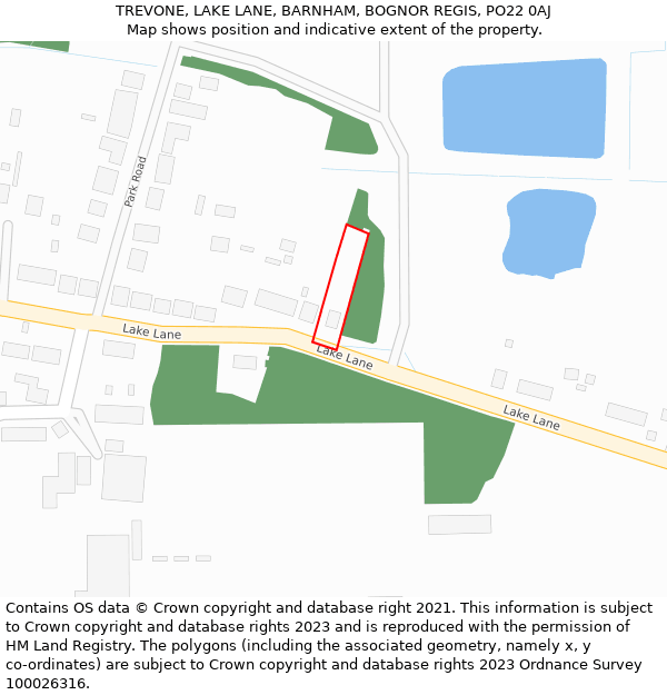 TREVONE, LAKE LANE, BARNHAM, BOGNOR REGIS, PO22 0AJ: Location map and indicative extent of plot