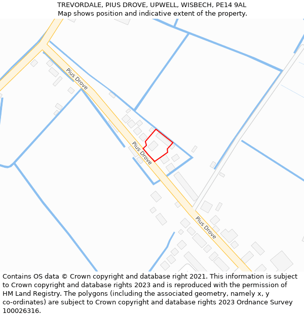 TREVORDALE, PIUS DROVE, UPWELL, WISBECH, PE14 9AL: Location map and indicative extent of plot