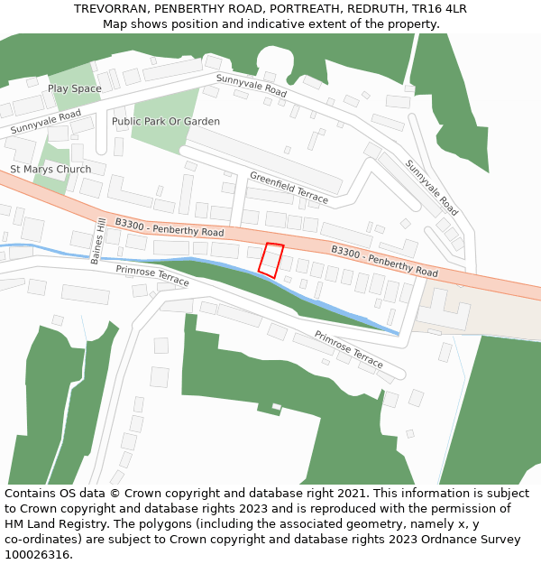 TREVORRAN, PENBERTHY ROAD, PORTREATH, REDRUTH, TR16 4LR: Location map and indicative extent of plot