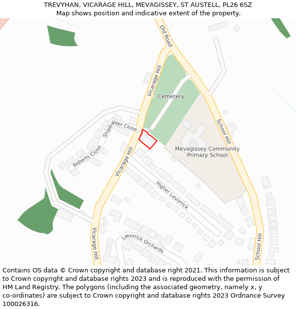 TREVYHAN, VICARAGE HILL, MEVAGISSEY, ST AUSTELL, PL26 6SZ: Location map and indicative extent of plot