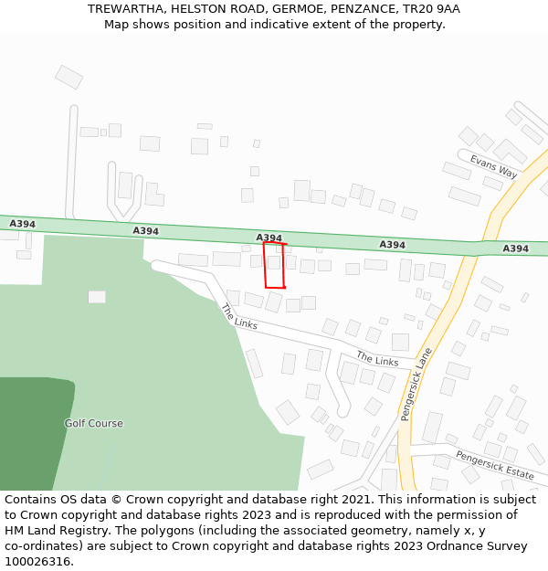 TREWARTHA, HELSTON ROAD, GERMOE, PENZANCE, TR20 9AA: Location map and indicative extent of plot