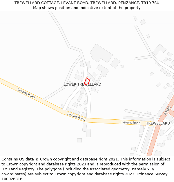 TREWELLARD COTTAGE, LEVANT ROAD, TREWELLARD, PENZANCE, TR19 7SU: Location map and indicative extent of plot