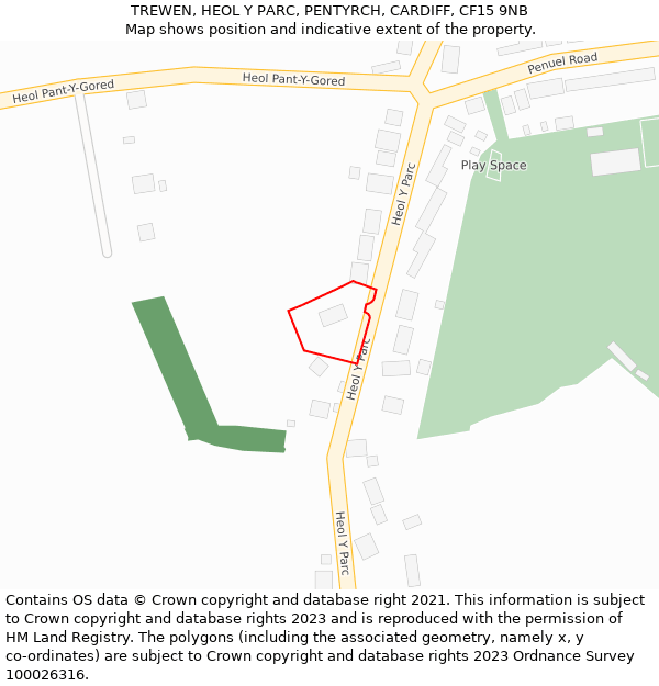 TREWEN, HEOL Y PARC, PENTYRCH, CARDIFF, CF15 9NB: Location map and indicative extent of plot
