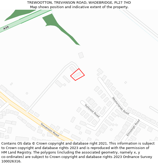 TREWOOTTON, TREVANSON ROAD, WADEBRIDGE, PL27 7HD: Location map and indicative extent of plot