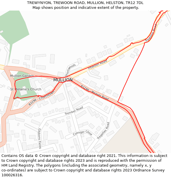 TREWYNYON, TREWOON ROAD, MULLION, HELSTON, TR12 7DL: Location map and indicative extent of plot