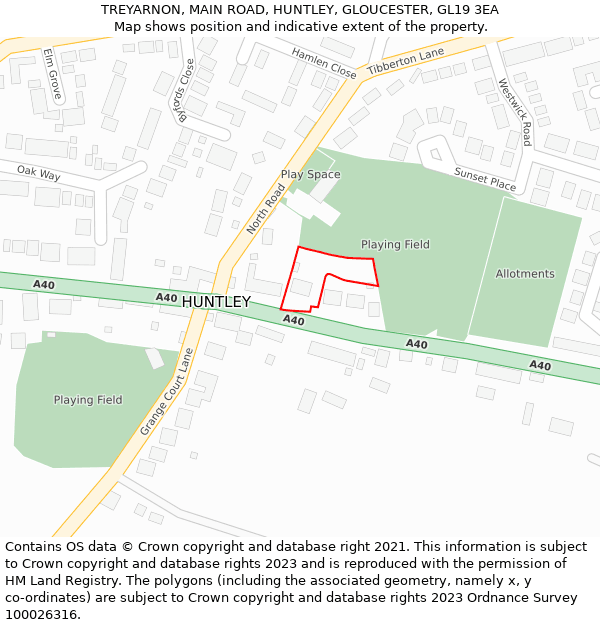 TREYARNON, MAIN ROAD, HUNTLEY, GLOUCESTER, GL19 3EA: Location map and indicative extent of plot