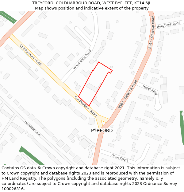 TREYFORD, COLDHARBOUR ROAD, WEST BYFLEET, KT14 6JL: Location map and indicative extent of plot