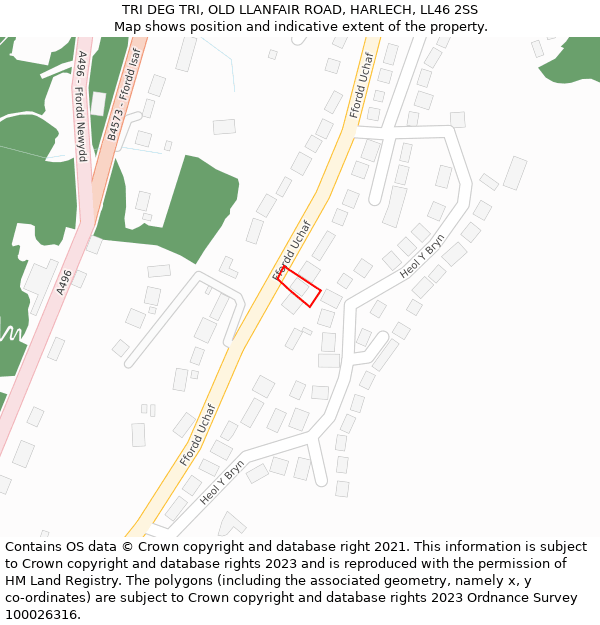 TRI DEG TRI, OLD LLANFAIR ROAD, HARLECH, LL46 2SS: Location map and indicative extent of plot