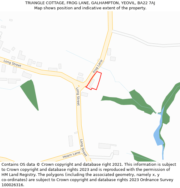 TRIANGLE COTTAGE, FROG LANE, GALHAMPTON, YEOVIL, BA22 7AJ: Location map and indicative extent of plot