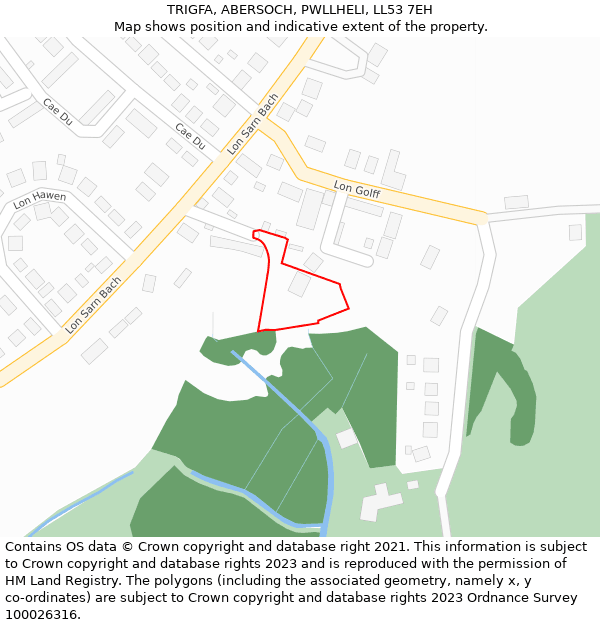 TRIGFA, ABERSOCH, PWLLHELI, LL53 7EH: Location map and indicative extent of plot