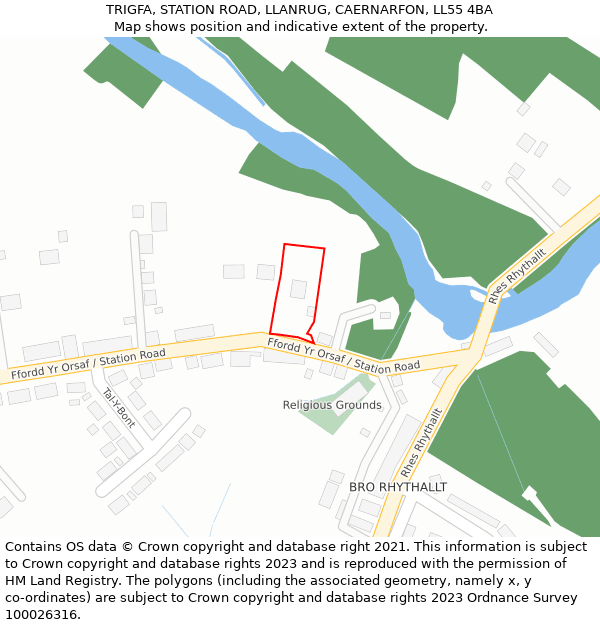 TRIGFA, STATION ROAD, LLANRUG, CAERNARFON, LL55 4BA: Location map and indicative extent of plot