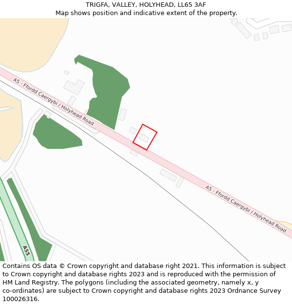 TRIGFA, VALLEY, HOLYHEAD, LL65 3AF: Location map and indicative extent of plot