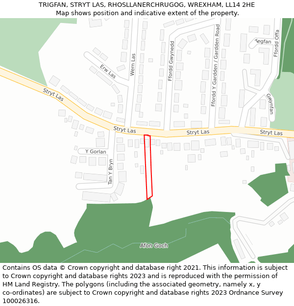 TRIGFAN, STRYT LAS, RHOSLLANERCHRUGOG, WREXHAM, LL14 2HE: Location map and indicative extent of plot