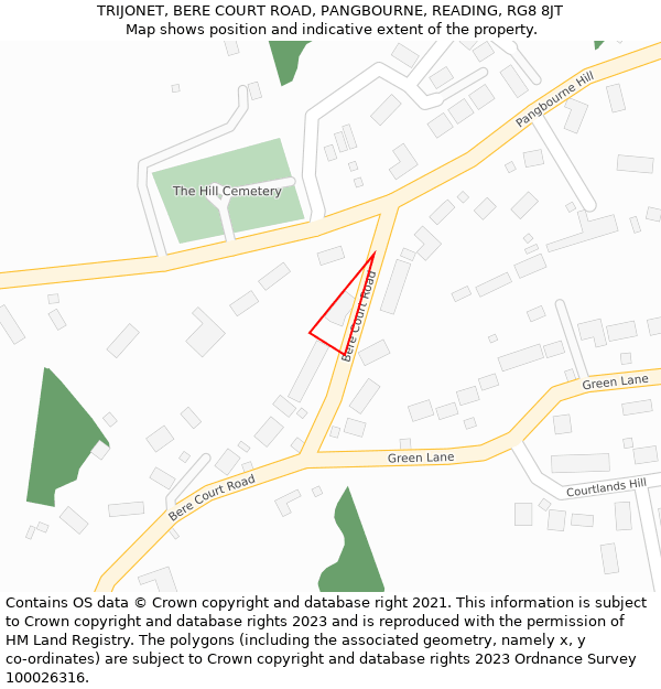 TRIJONET, BERE COURT ROAD, PANGBOURNE, READING, RG8 8JT: Location map and indicative extent of plot