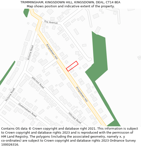 TRIMMINGHAM, KINGSDOWN HILL, KINGSDOWN, DEAL, CT14 8EA: Location map and indicative extent of plot