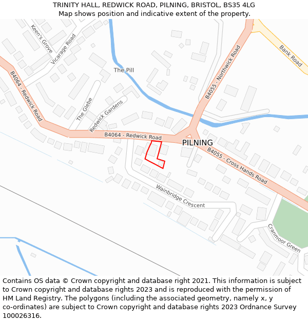 TRINITY HALL, REDWICK ROAD, PILNING, BRISTOL, BS35 4LG: Location map and indicative extent of plot