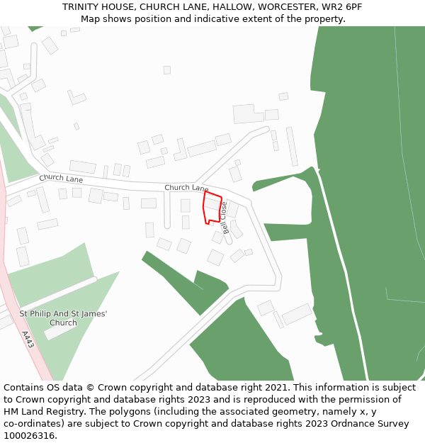 TRINITY HOUSE, CHURCH LANE, HALLOW, WORCESTER, WR2 6PF: Location map and indicative extent of plot