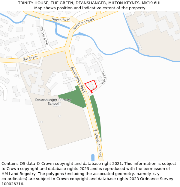 TRINITY HOUSE, THE GREEN, DEANSHANGER, MILTON KEYNES, MK19 6HL: Location map and indicative extent of plot