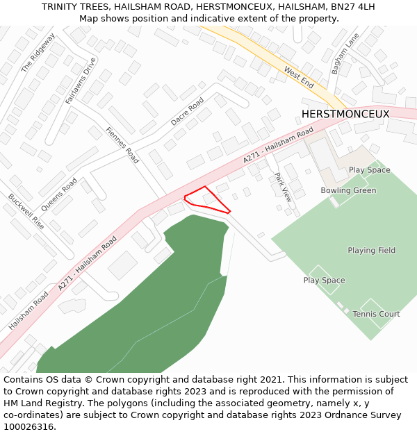 TRINITY TREES, HAILSHAM ROAD, HERSTMONCEUX, HAILSHAM, BN27 4LH: Location map and indicative extent of plot