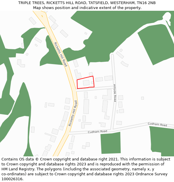 TRIPLE TREES, RICKETTS HILL ROAD, TATSFIELD, WESTERHAM, TN16 2NB: Location map and indicative extent of plot
