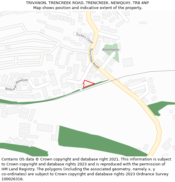 TRIVANON, TRENCREEK ROAD, TRENCREEK, NEWQUAY, TR8 4NP: Location map and indicative extent of plot