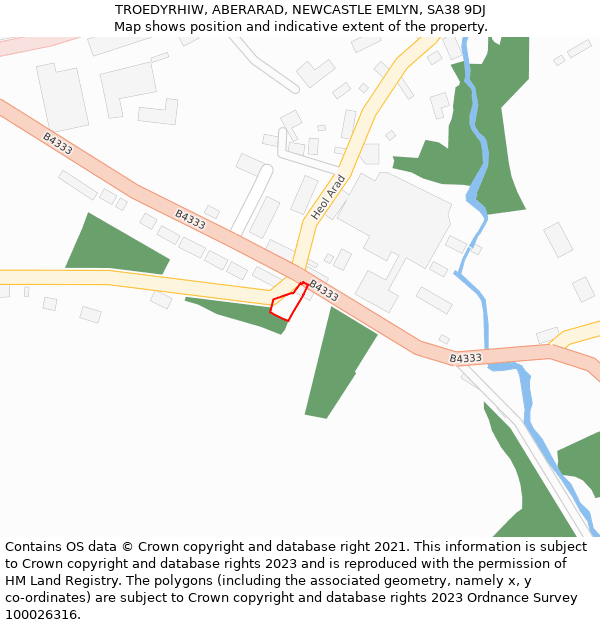 TROEDYRHIW, ABERARAD, NEWCASTLE EMLYN, SA38 9DJ: Location map and indicative extent of plot