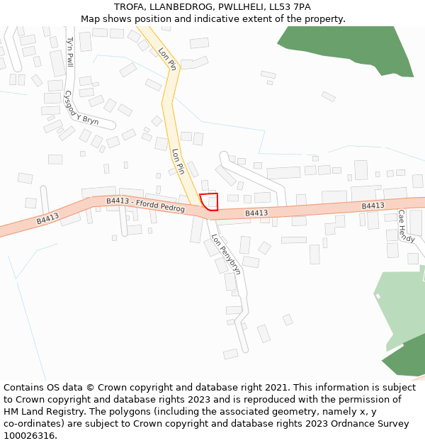 TROFA, LLANBEDROG, PWLLHELI, LL53 7PA: Location map and indicative extent of plot