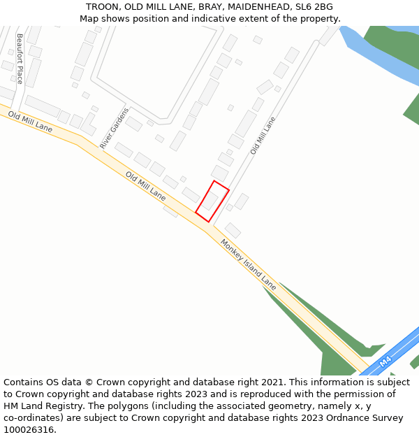 TROON, OLD MILL LANE, BRAY, MAIDENHEAD, SL6 2BG: Location map and indicative extent of plot