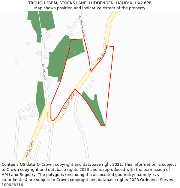 TROUGH FARM, STOCKS LANE, LUDDENDEN, HALIFAX, HX2 6PR: Location map and indicative extent of plot