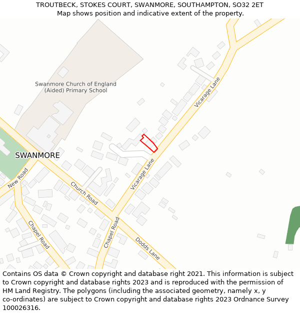 TROUTBECK, STOKES COURT, SWANMORE, SOUTHAMPTON, SO32 2ET: Location map and indicative extent of plot