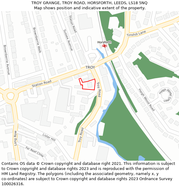 TROY GRANGE, TROY ROAD, HORSFORTH, LEEDS, LS18 5NQ: Location map and indicative extent of plot