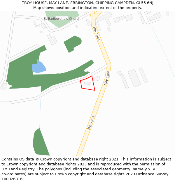 TROY HOUSE, MAY LANE, EBRINGTON, CHIPPING CAMPDEN, GL55 6NJ: Location map and indicative extent of plot