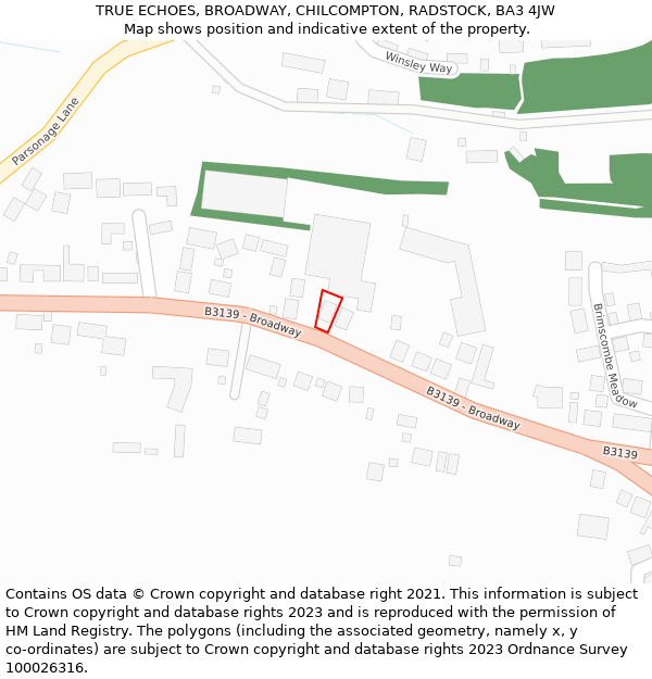 TRUE ECHOES, BROADWAY, CHILCOMPTON, RADSTOCK, BA3 4JW: Location map and indicative extent of plot