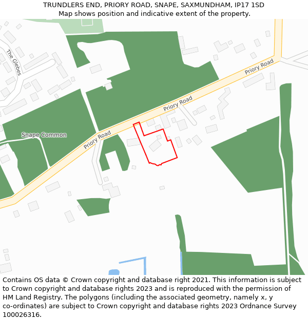 TRUNDLERS END, PRIORY ROAD, SNAPE, SAXMUNDHAM, IP17 1SD: Location map and indicative extent of plot