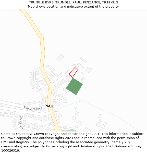 TRUNGLE BYRE, TRUNGLE, PAUL, PENZANCE, TR19 6UG: Location map and indicative extent of plot